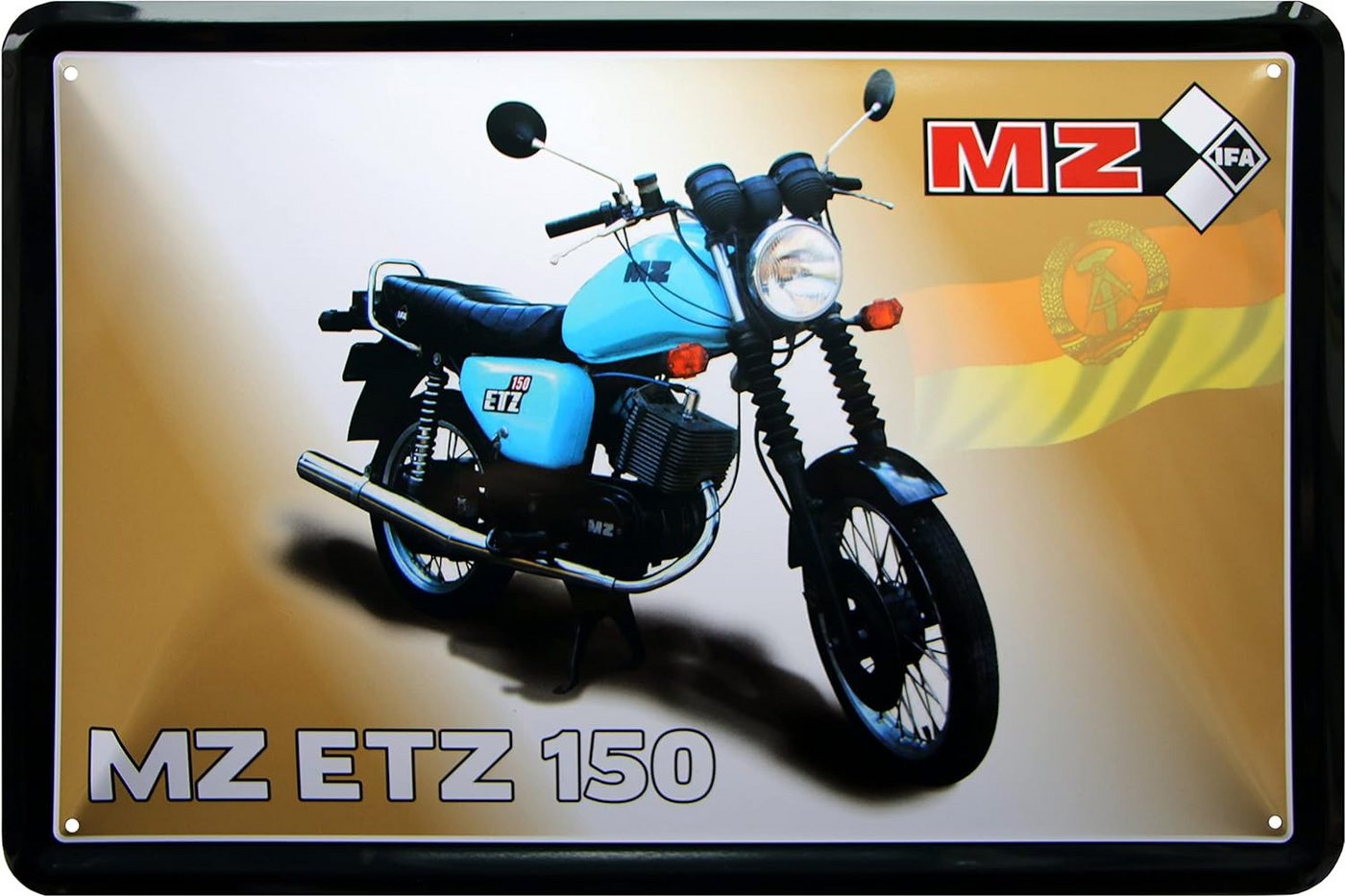 WOGEKA ART Metallbild MZ ETZ 150 - 20 x 30 cm Retro Blechschild DDR Motorrad, Metallschild Wanddeko Spruch Schild Wandbild Ostdeutschland Ossi von WOGEKA ART