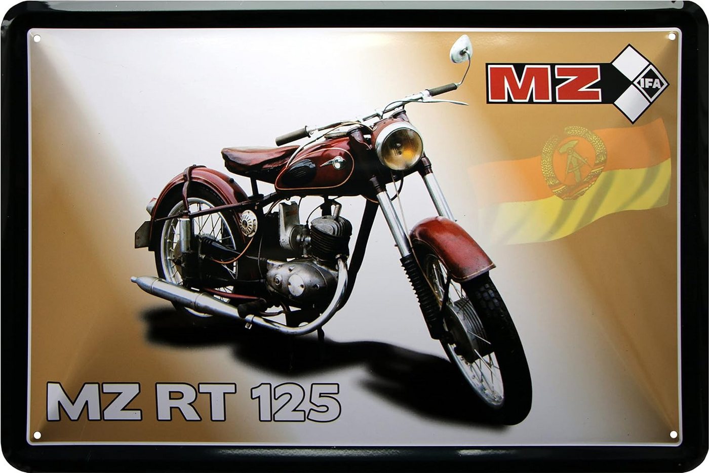 WOGEKA ART Metallbild MZ RT 125 - 20 x 30 cm Retro Blechschild DDR Motorrad, Metallschild Wanddeko Spruch Schild Wandbild Ostdeutschland Ossi von WOGEKA ART