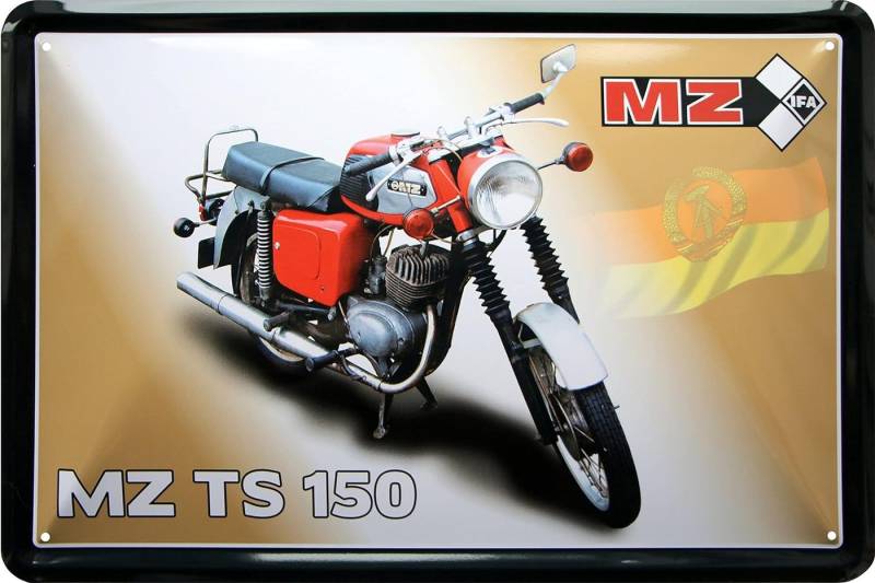 WOGEKA ART Metallbild MZ TS 150 - 20 x 30 cm Retro Blechschild DDR Motorrad, Metallschild Wanddeko Spruch Schild Wandbild Ostdeutschland Ossi von WOGEKA ART