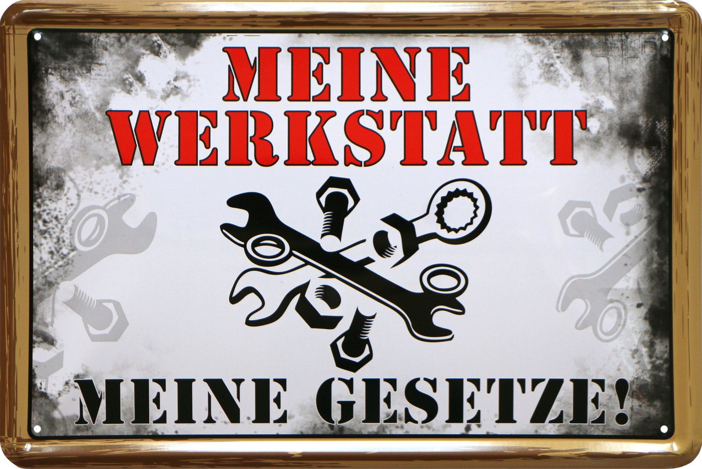 WOGEKA ART Metallbild Meine Werkstatt, Meine Regeln - 20 x 30 cm Retro Blechschild, Metallschild Wanddeko Spruch Schild Wandbild Werkzeug Schrauber Garage von WOGEKA ART