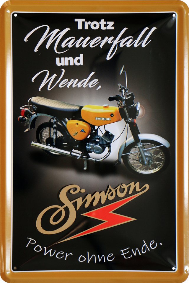 WOGEKA ART Metallbild Metallbild Simson- Mauerfall - 20 x 30 cm Retro Blechschild DDR Moped, Metallschild Wanddeko Spruch Schild Wandbild Ostdeutschland Ossi von WOGEKA ART