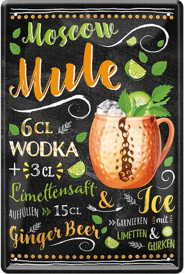 WOGEKA ART Metallbild Moscow Mule - Cocktail Wodka - 20 x 30 cm Retro Blechschild Bar von WOGEKA ART