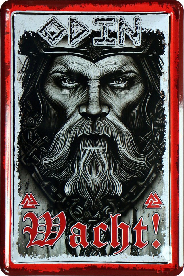 WOGEKA ART Metallbild Odin wacht - 20 x 30 cm Retro Blechschild, Blech1414, Metallschild Wanddeko Schild Wandbild Türschild Wickinger Germanen von WOGEKA ART
