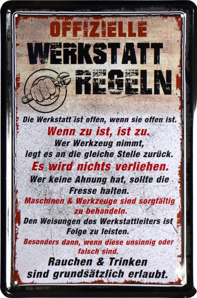 WOGEKA ART Metallbild Offizielle Werkstatt Regeln - 20 x 30 cm Retro Blechschild, Blech1531, Metallschild Wanddeko Schild Wandbild Türschild von WOGEKA ART