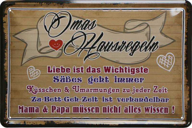 WOGEKA ART Metallbild Omas Hausregeln - 20 x 30 cm Retro Blechschild, Blech1405, Metallschild Wanddeko Schild Wandbild Türschild Großeltern von WOGEKA ART