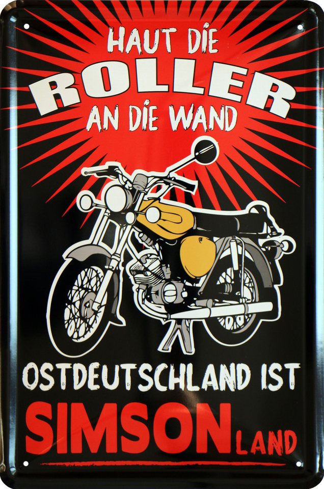 WOGEKA ART Metallbild Ostdeutschland ist Simsonland - 20 x 30 cm Retro Blechschild DDR Moped, Metallschild Wanddeko Spruch Schild Wandbild Ossi von WOGEKA ART