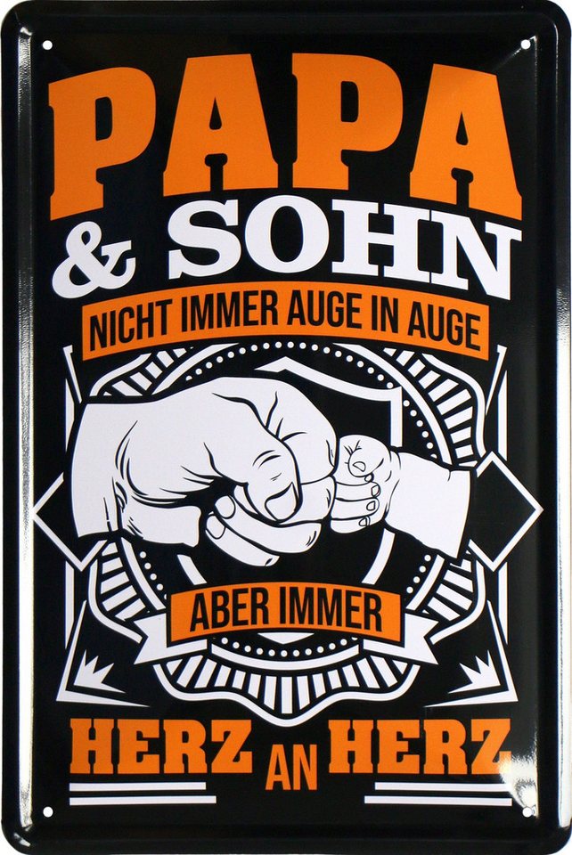 WOGEKA ART Metallbild Papa & Sohn Herz an Herz - 20 x 30 cm Retro Blechschild, Blech1561, Metallschild Wanddeko Schild Wandbild Türschild Familie von WOGEKA ART