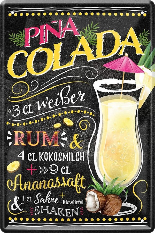 WOGEKA ART Metallbild Pinacolada - Cocktail Rezept Rum - 20 x 30 cm Retro Blechschild Bar von WOGEKA ART