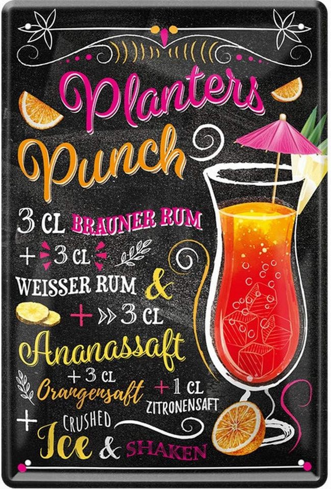 WOGEKA ART Metallbild Planters Punch - Cocktail Rum - 20 x 30 cm Retro Blechschild Bar von WOGEKA ART