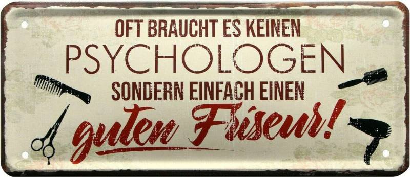 WOGEKA ART Metallbild Psychologe - Oft reicht guter Friseur - 28 x 12 cm Retro Blechschild von WOGEKA ART
