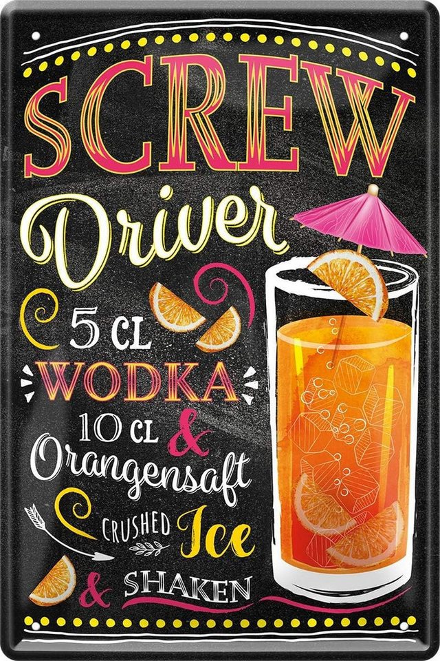 WOGEKA ART Metallbild Screw Driver - Cocktail Wodka - 20 x 30 cm Retro Blechschild Bar von WOGEKA ART