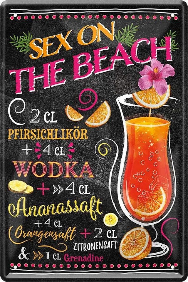 WOGEKA ART Metallbild Sex on the Beach - Cocktail Wodka - 20 x 30 cm Retro Blechschild Bar von WOGEKA ART