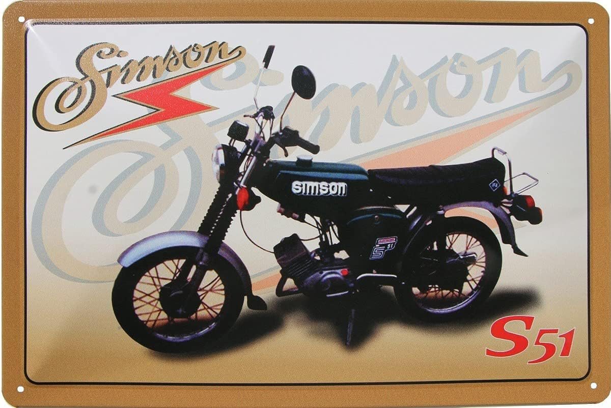 WOGEKA ART Metallbild Simson S51 - 20 x 30 cm Retro Blechschild DDR Moped, Metallschild Wanddeko Spruch Schild Wandbild Ostdeutschland Ossi von WOGEKA ART