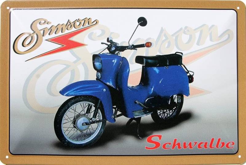 WOGEKA ART Metallbild Simson Schwalbe - 20 x 30 cm Retro Blechschild DDR Moped, Metallschild Wanddeko Spruch Schild Wandbild Ostdeutschland Ossi von WOGEKA ART