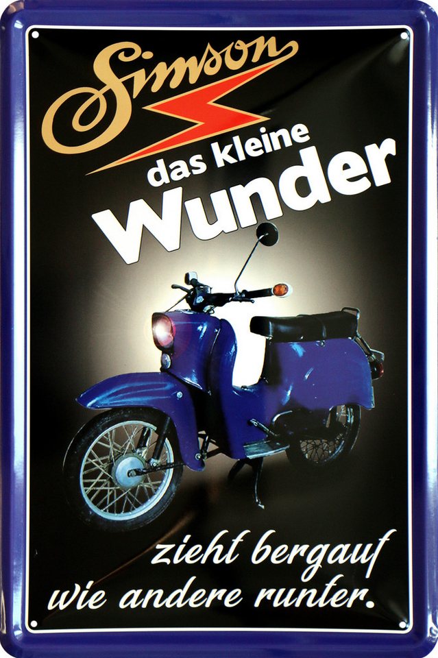 WOGEKA ART Metallbild Simson das kleine Wunder - 20 x 30 cm Retro Blechschild DDR Moped, Metallschild Wanddeko Spruch Schild Wandbild Ostdeutschland Ossi von WOGEKA ART