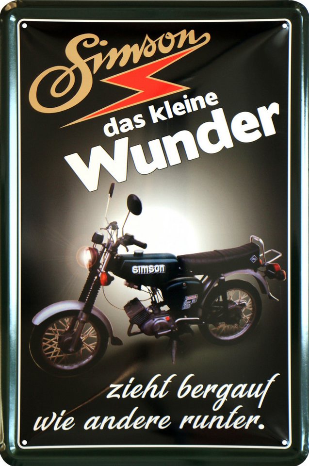 WOGEKA ART Metallbild Simson das kleine Wunder - 20 x 30 cm Retro Blechschild DDR Moped, Metallschild Wanddeko Spruch Schild Wandbild Ostdeutschland Ossi von WOGEKA ART