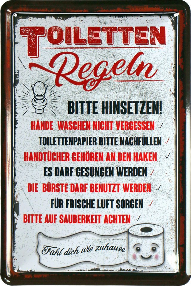 WOGEKA ART Metallbild Toiletten Regeln - 20 x 30 cm Retro Blechschild, Blech832, Metallschild Wanddeko Toilettenschild Schild Wandbild Türschild von WOGEKA ART