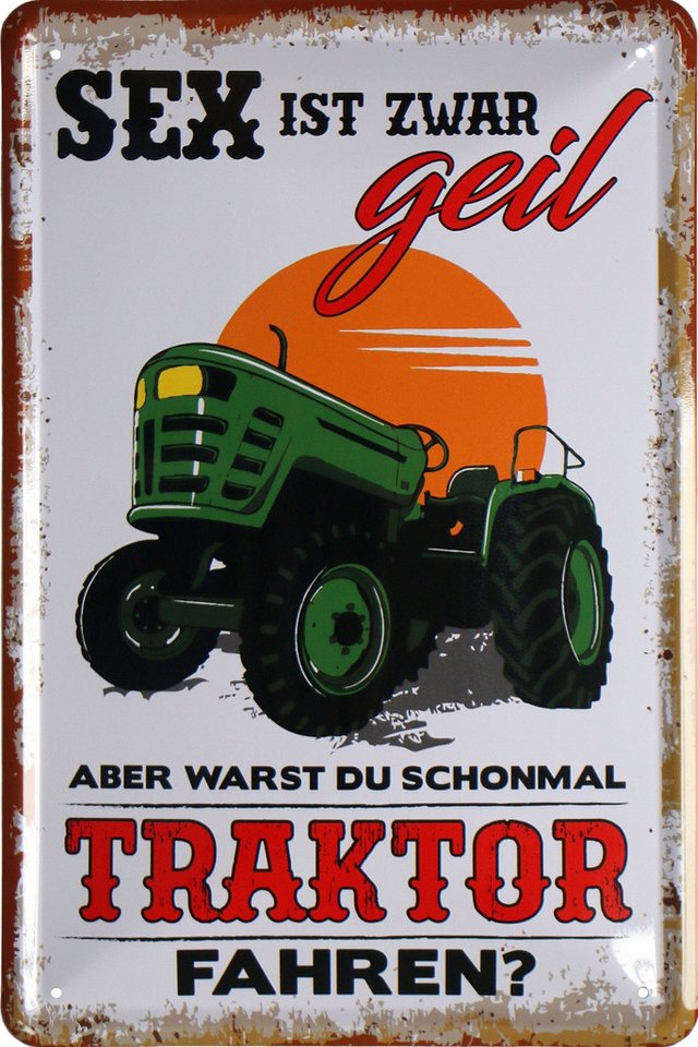 WOGEKA ART Metallbild Traktor - Sex ist zwar geil - 20 x 30 cm Retro Blechschild, Blech1626, Metallschild Wanddeko Schild Wandbild Türschild Trecker Bauer von WOGEKA ART