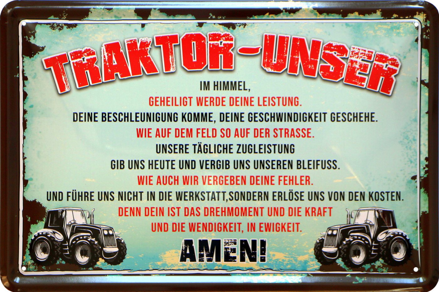 WOGEKA ART Metallbild Traktor Unser Gebet - 20 x 30 cm Retro Blechschild Bauer, Metallschild Wanddeko Spruch Schild Wandbild Trecker Landwirtschaft von WOGEKA ART