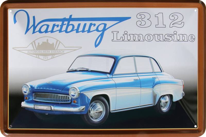 WOGEKA ART Metallbild Wartburg 312 Limousine - 20 x 30 cm Retro Blechschild DDR Auto, Blech95 von WOGEKA ART