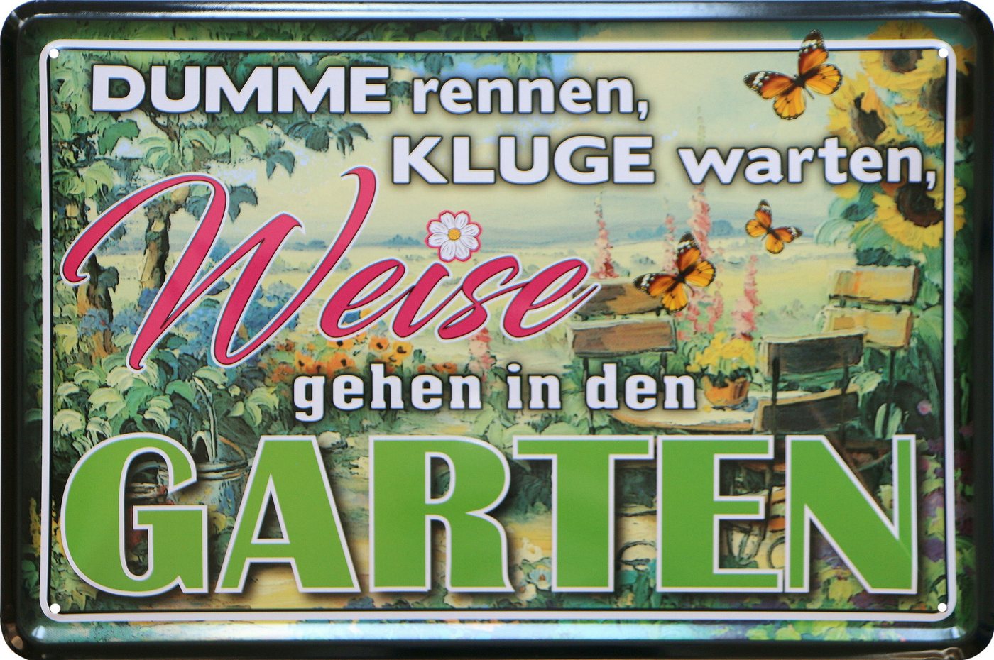 WOGEKA ART Metallbild Weise gehen in den Garten - 20 x 30 cm Retro Blechschild, Metallschild Wanddeko Spruch Schild Wandbild Blumen Gärtnern von WOGEKA ART