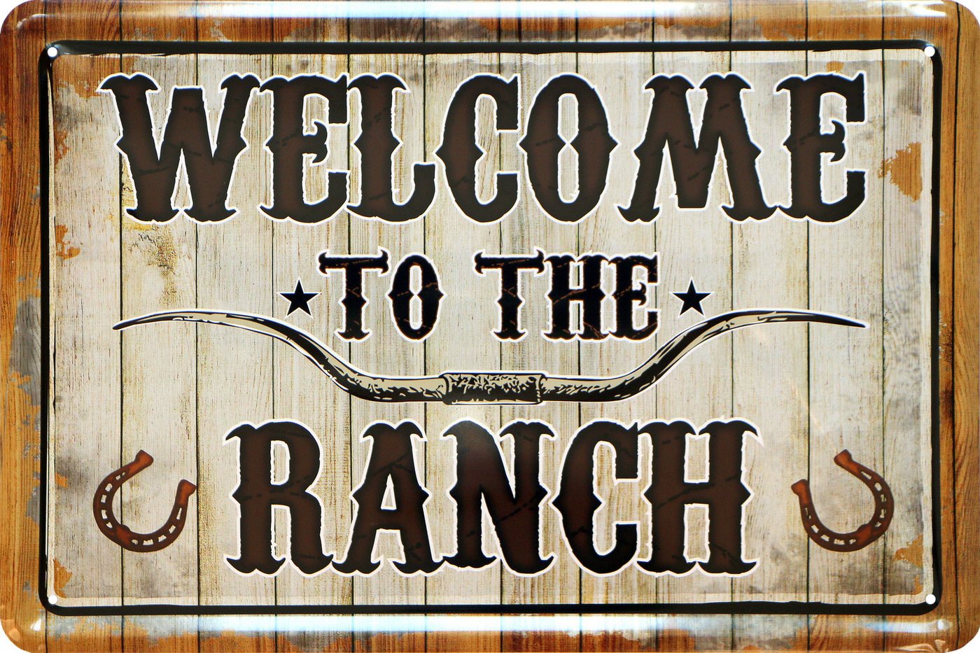 WOGEKA ART Metallbild Welcome to the Ranch - 20 x 30 cm Retro Blechschild, Metallschild Wanddeko Spruch Schild Wandbild Türschild Pferdehof von WOGEKA ART