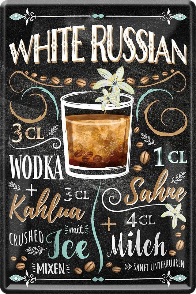 WOGEKA ART Metallbild White Russian - Cocktail Wodka - 20 x 30 cm Retro Blechschild Bar von WOGEKA ART