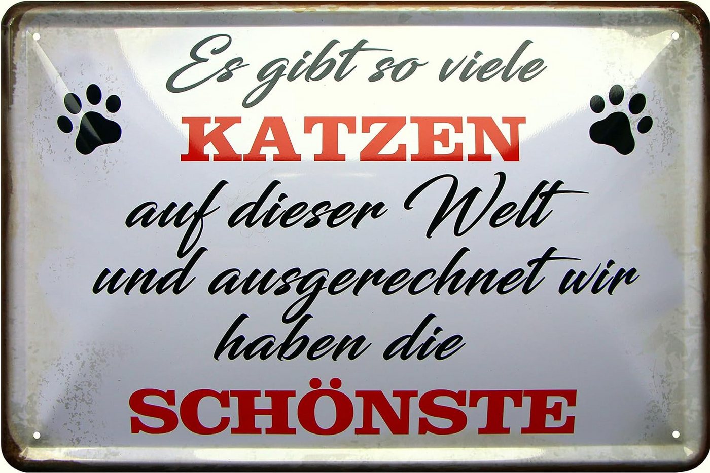 WOGEKA ART Metallbild Wir haben die Schönste Katze - 20 x 30 cm Retro Blechschild, Metallschild Wanddeko Spruch Schild Wandbild Haustier von WOGEKA ART