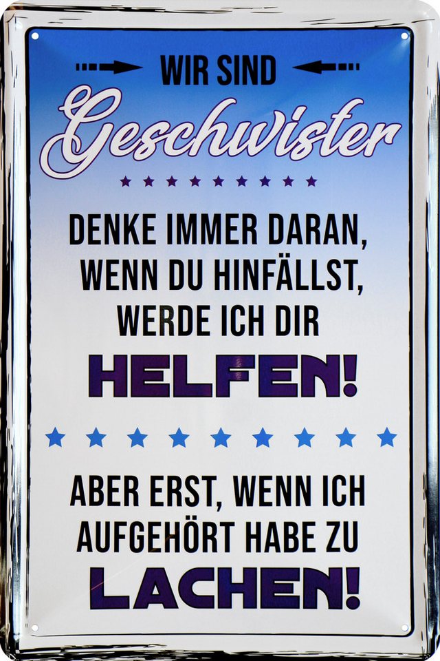 WOGEKA ART Metallbild Wir sind Geschwister - 20 x 30 cm Retro Blechschild Familie, Metallschild Wanddeko Spruch Schild Wandbild Bruder Schwester von WOGEKA ART