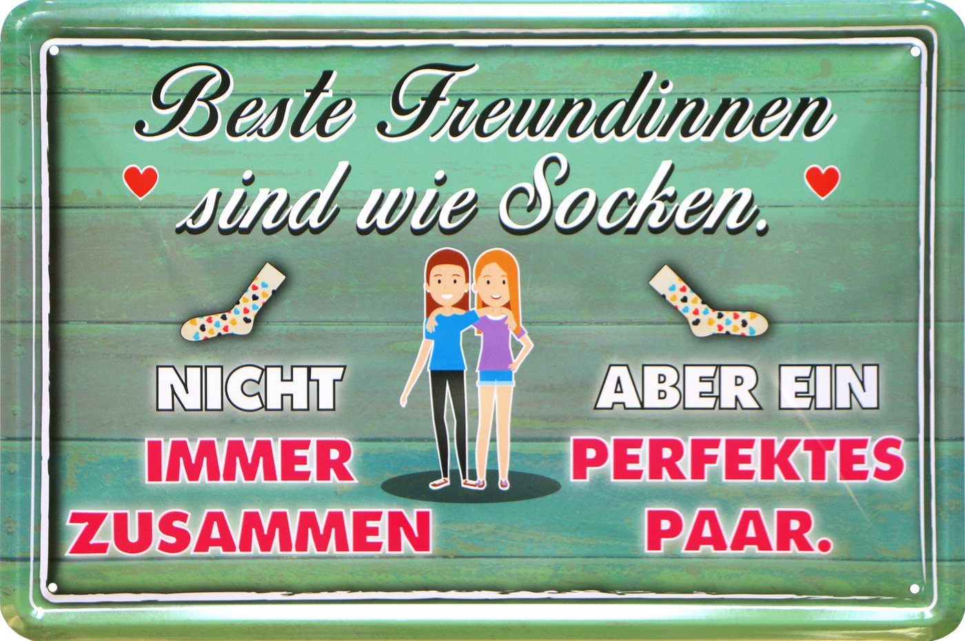 WOGEKA ART Metallbild beste Freundinnen sind wie Socken - 20 x 30 cm Retro Blechschild, Metallschild Wanddeko Spruch Schild Wandbild Freundschaft von WOGEKA ART