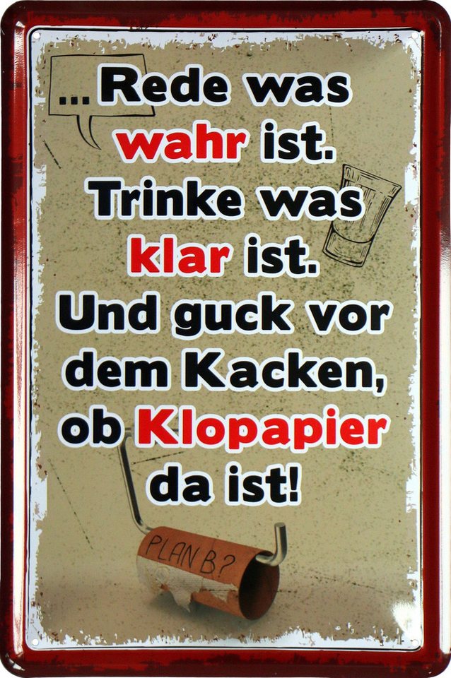 WOGEKA ART Metallbild rede was wahr ist, trinke was klar ist - 20 x 30 cm Retro Blechschild, Blech1383, Metallschild Wanddeko Schild Wandbild Türschild Bad Toilette WC Klo von WOGEKA ART
