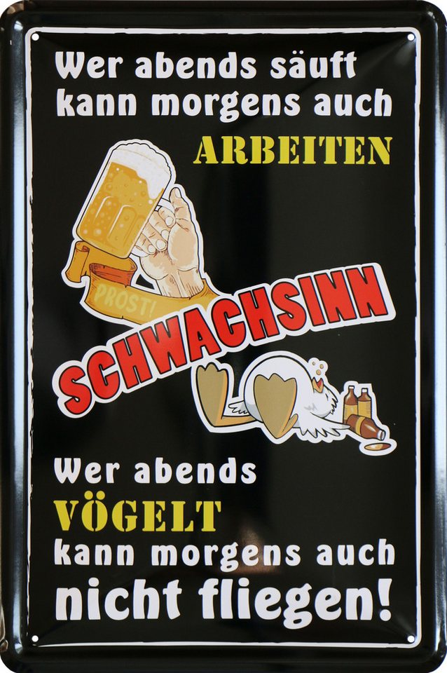 WOGEKA ART Metallbild wer abends säuft kann morgens arbeiten - 20 x 30 cm Retro Blechschild, Metallschild Wanddeko Spruch Schild Wandbild Fun Alkohol von WOGEKA ART