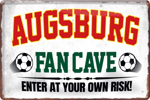 WOGEKA ART Retro Blechschild - Augsburg Fan Cave - Fußball - witziger Spruch als Geschenk-Idee zum Geburtstag Weihnachten zur Dekoration 20x30 cm Vintage-Design aus Metall 2296 von WOGEKA ART