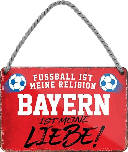 WOGEKA ART Retro Blechschild - Bayern ist meine Liebe - Fußball - Lustiger Spruch als Geschenkidee zu Geburtstag Weihnachten Deko 18x12 cm Vintage Schild Hängeschild Metallschild HS969 von WOGEKA ART