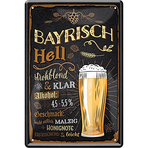 WOGEKA ART Retro Blechschild Bayrisch Hell - strohblond und klar als Geschenk-Idee 20 x 30 cm Vintage-Deko-Schild aus Metall 15 von WOGEKA ART