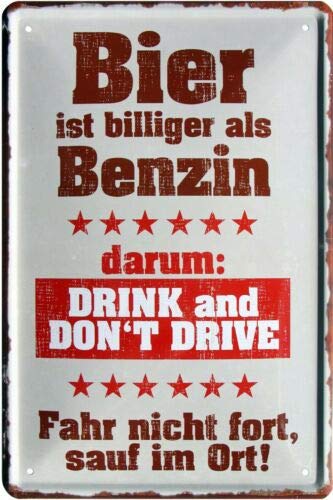 WOGEKA ART Retro Blechschild - Bier ist billiger als Benzin - witziger Spruch als Geschenk-Idee zum Geburtstag Weihnachten zur Dekoration 20x30 cm Vintage-Design aus Metall 1709 von WOGEKA ART