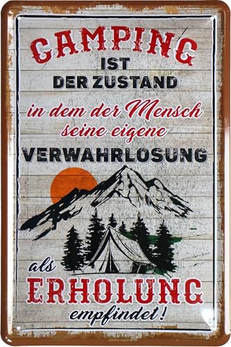 WOGEKA ART Retro Blechschild - Camping ist der Zustand - lustiger Spruch als Geschenk-Idee zur Deko, 20 x 30 cm, aus Metall im Vintage Design 959 von WOGEKA ART
