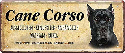 Lustiges Deko Hunde-Rassen Steckbrief Blech-Schild Blechschilder Dog (28 x 12 cm, Cane Corso - Kinderlieb Wachsam Ruhig Anhänglich 2278) von WOGEKA ART