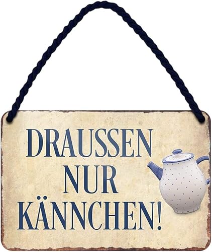WOGEKA ART Retro Blechschild - DRAUSSEN NUR KÄNNCHEN - Lustiger Spruch als Geschenkidee für KAFFEE TRINKER zu Geburtstag, Weihnachten als Deko Schild 18x12 cm Metall Hängeschild HS1084 WOGEKA ART Retro Blechschild - DRAUSSEN NUR KÄNNCHEN - Lustiger Spruch als Geschenkidee für KAFFEE TRINKER zu Geburtstag, Weihnachten als Deko Schild 18x12 cm Metall Hängeschild HS1084 von WOGEKA ART