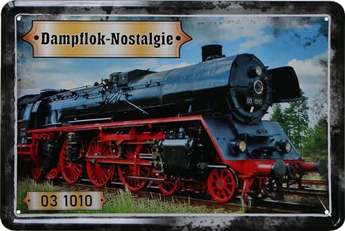WOGEKA ART Retro Blechschild - Dampflok-Nostalgie 03 1010 - Nostalgie Deko Schild als Geschenkidee für Eisenbahn Fans zu Geburtstag Weihnachten 20x30 cm Metallschild 813 von WOGEKA ART