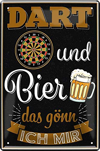 WOGEKA ART Retro Blechschild - Dart und Bier gönn ich Mir - witziger Spruch als Geschenk-Idee zum Geburtstag Weihnachten zur Dekoration 20x30 cm Vintage-Design aus Metall 228 von WOGEKA ART