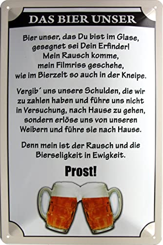 WOGEKA ART Retro Blechschild - Das BIER UNSER - Prost! - witziger Spruch als Geschenk-Idee zum Geburtstag Weihnachten zur Dekoration 20x30 cm Vintage-Design aus Metall 1535 von WOGEKA ART