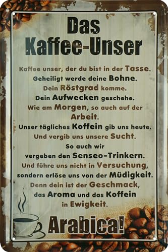 WOGEKA ART Retro Blechschild - Das Kaffee-Unser - Lustiger Spruch als Geschenk-Idee für Kaffeetrinker zur Deko, 20 x 30 cm, aus Metall im Vintage Design 52 WOGEKA ART Retro Blechschild - Das Kaffee-Unser - Lustiger Spruch als Geschenk-Idee für Kaffeetrinker zur Deko, 20 x 30 cm, aus Metall im Vintage Design 52 von WOGEKA ART