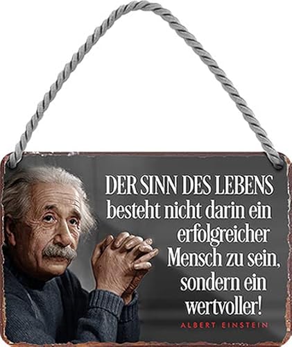 WOGEKA ART Retro Blechschild - Der Sinn des Lebens - Albert Einstein Spruch als Geschenk-Idee zu Geburtstag Weihnachten Dekoration 18x12 cm Vintage-Design Hänge-Schild aus Metall HS737 von WOGEKA ART