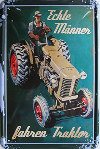 WOGEKA ART Retro Blechschild Echte Männer Fahren Traktor Landwirt Bauer als Geschenk-Idee 20 x 30 cm Vintage-Deko-Schild aus Metall 17 von WOGEKA ART