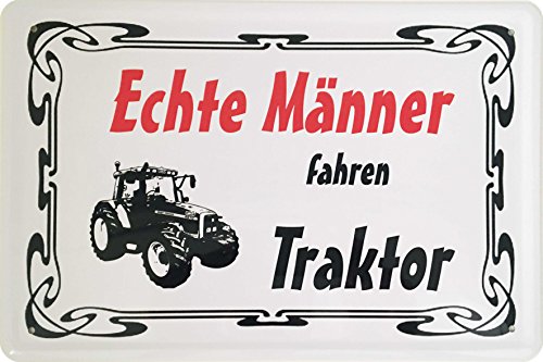 WOGEKA ART Retro Blechschild - Echte Männer fahren Traktor - witziger Spruch als Geschenk-Idee zum Geburtstag Weihnachten zur Dekoration 20x30 cm Vintage-Design aus Metall 585 von Blechwaren Fabrik Braunschweig GmbH
