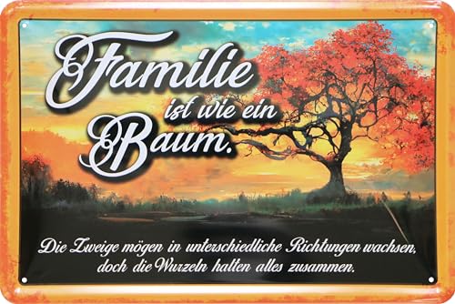 WOGEKA ART Retro Blechschild - Familie ist wie ein Baum - lustiger Spruch als Geschenk-Idee zur Deko, 20 x 30 cm, aus Metall im Vintage Design 565 von WOGEKA ART