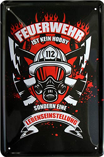 WOGEKA ART Retro Blechschild - Feuerwehr ist kein Hobby sondern Lebenseinstellung - witziger Spruch als Geschenk-Idee Geburtstag Weihnachten Dekoration 20x30 cm Vintage-Design 821 von WOGEKA ART