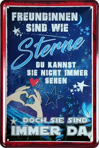 WOGEKA ART Retro Blechschild - Freundinnen sind wie Sterne - lustiger Spruch als Geschenk-Idee zur Deko, 20 x 30 cm, aus Metall im Vintage Design 719 von WOGEKA ART