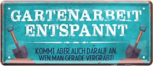 WOGEKA ART Retro Blechschild - GARTENARBEIT entspannt ... - Lustiger Spruch als Geschenkidee für GARTEN Freunde zu Geburtstag Weihnachten als Deko Schild 28x12 cm Vintage Metallschild 552 von WOGEKA ART